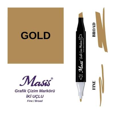 Masis Çift Uçlu Marker Grafik Çizim Kalemi Gold - 1