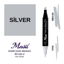 Masis Çift Uçlu Marker Grafik Çizim Kalemi Silver - 1