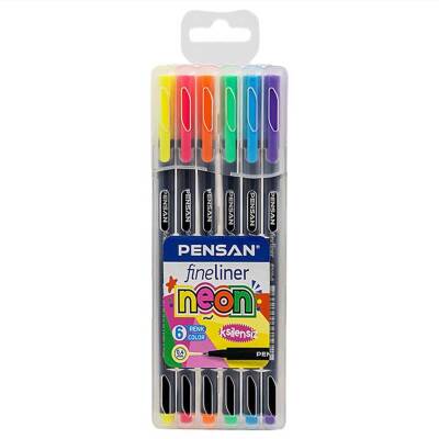 Pensan Fineliner 0.4 mm Keçe Uçlu Kalem 6 Renk Neon PVC Kutulu - 1