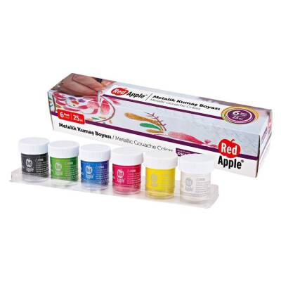 Red Apple Metalik Kumaş Boyası 6 Renk x 25 ml. Sıralı Set - 1