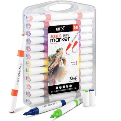 Rich Art-X Acrylic Duo Marker Çift Uçlu Su Bazlı Boyama Kalemi 24 Renk Set - 1