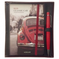 Scrikss Chic 62 Tükenmez Kalem Kırmızı + Red Classic Car A6 Çizgili Defter Set - 1