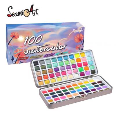 SeamiArt Tablet Sulu Boya 100 Renk Metal Kutu - 1