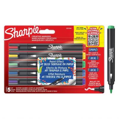 Sharpie Creative Marker Akrilik Boyama Kalemi Yuvarlak Uç 5 Renk Set - 1