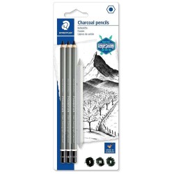 Staedtler Mars Lumograph Charcoal Kömür Füzen Kalem S-M-H + Paper Stump - 1