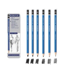 Staedtler Mars Lumograph Dereceli Kalem 6'lı Set Metal Kutu - 1