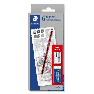 Staedtler Tradition Dereceli Çizim Kalemi 6 Kalem + Silgi + Kalemtraş Set - 1