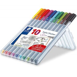 Staedtler Triplus Fineliner Kalem 0.3mm 10 RENK PLASTİK KUTULU SET - 1