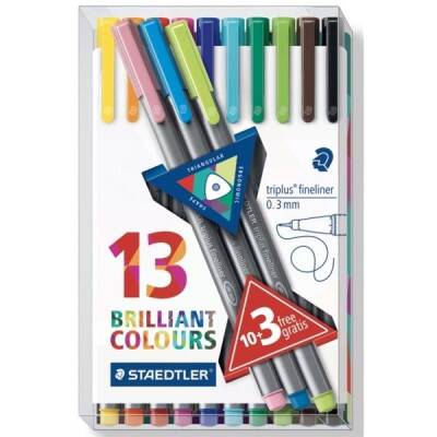 Staedtler Triplus Fineliner Kalem 0.3mm 10+3 Broadliner HEDİYELİ SET - 1