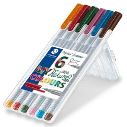 Staedtler Triplus Fineliner Kalem 0.3mm 6 NATURE COLOURS DOĞA RENKLERİ PLASTİK KUTULU SET - 1