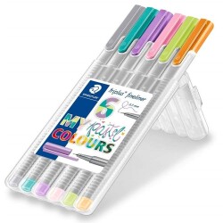 Staedtler Triplus Fineliner Kalem 0.3mm 6 PASTEL RENK PLASTİK KUTULU SET - 1