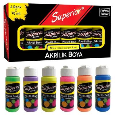 Superior Akrilik Boya 6 Renk x 70 ml Fosforlu Renkler - 1