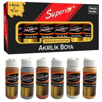 Superior Akrilik Boya 6 Renk x 70 ml Yaldızlı Renkler - 1