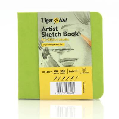 Tigertint Sketch Book Sert Kapaklı Eskiz Defteri 140 gr 12x12 cm 80 yp Fıstık Yeşili - 2