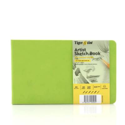 Tigertint Sketch Book Sert Kapaklı Eskiz Defteri 140 gr Yatay A5 80 yp Fıstık Yeşili - 1