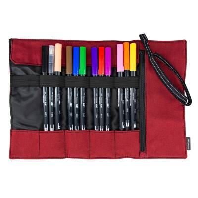 Tombow Dual Brush Pen Fırça Uçlu Kalem 12 RENK Rulo Çanta Hediyeli - 1