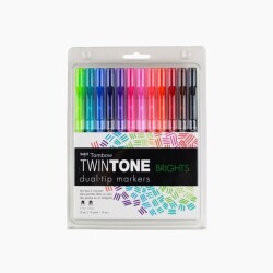 Tombow TwinTone Çift Uçlu Kalem 12'li CANLI RENKLER - 1