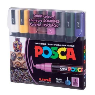 Uni Posca PC-5M Boyama Markörü 1.8-2.5 mm 8'li Set Koyu Renkler - 1