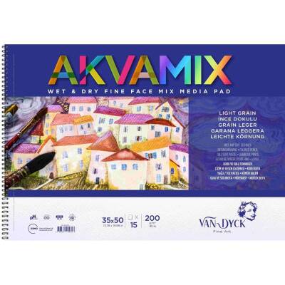 Van Dyck Akvamix Multi Teknik Sanatsal Blok 200 gr 15 yp 35x50 cm Spiralli - 1