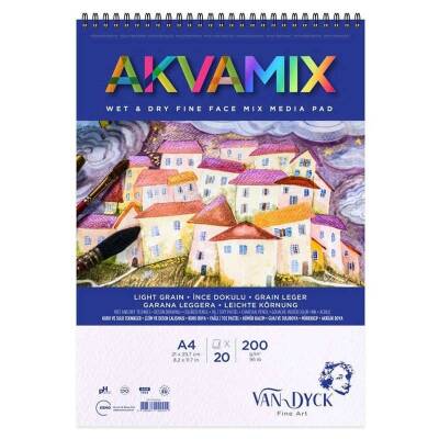 Van Dyck Akvamix Multi Teknik Sanatsal Blok 200 gr 20 yp A4 Spiralli - 1