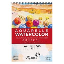 Van Dyck Aquacal Cold Press İnce Dokulu Sulu Boya Blok 300 gr 15 yp A4 Spiralli - 1