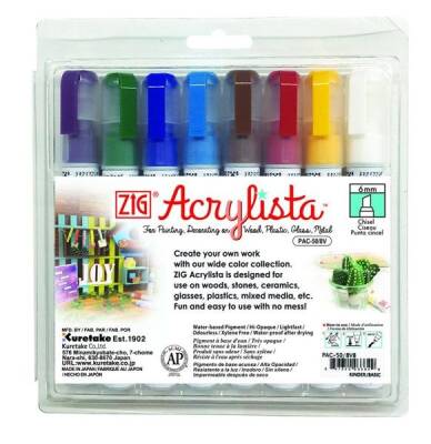 Zig Acrylista Marker Akrilik Boyama Kalemi 6 mm Kesik Uç 8 RENK SET BASIC - 1