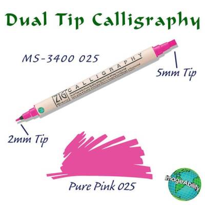 Zig Calligraphy Çift Uçlu Kaligrafi Kalemi 2 mm + 5 mm 025 Pure Pink - 1