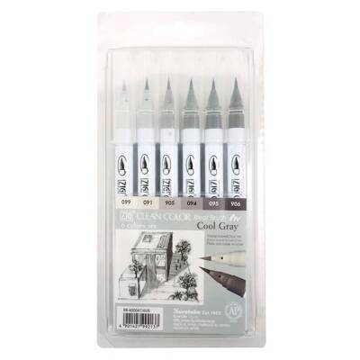 Zig Clean Color Real Brush Fırça Uçlu Marker Kalem 6 RENK COOL GRAY - 1