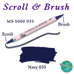 Zig Scroll & Brush Çift Çizgi ve Fırça Uçlu Kaligrafi ve Gölgeleme Kalemi 035 Navy - 1