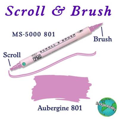 Zig Scroll & Brush Çift Çizgi ve Fırça Uçlu Kaligrafi ve Gölgeleme Kalemi 801 Aubergine - 1